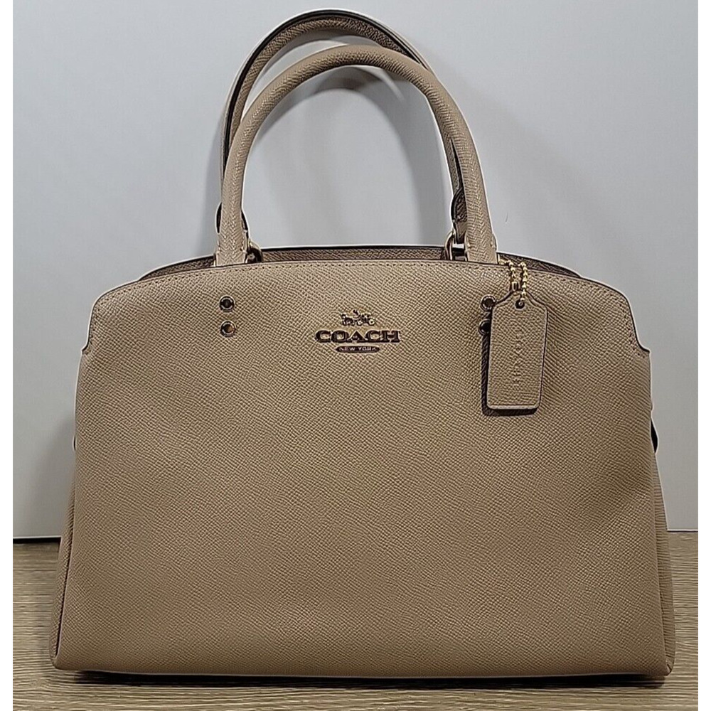 Coach Cross Grain Leather Lillie Carryall Taupe/Gold Satchel/Crossbody Bag 91493